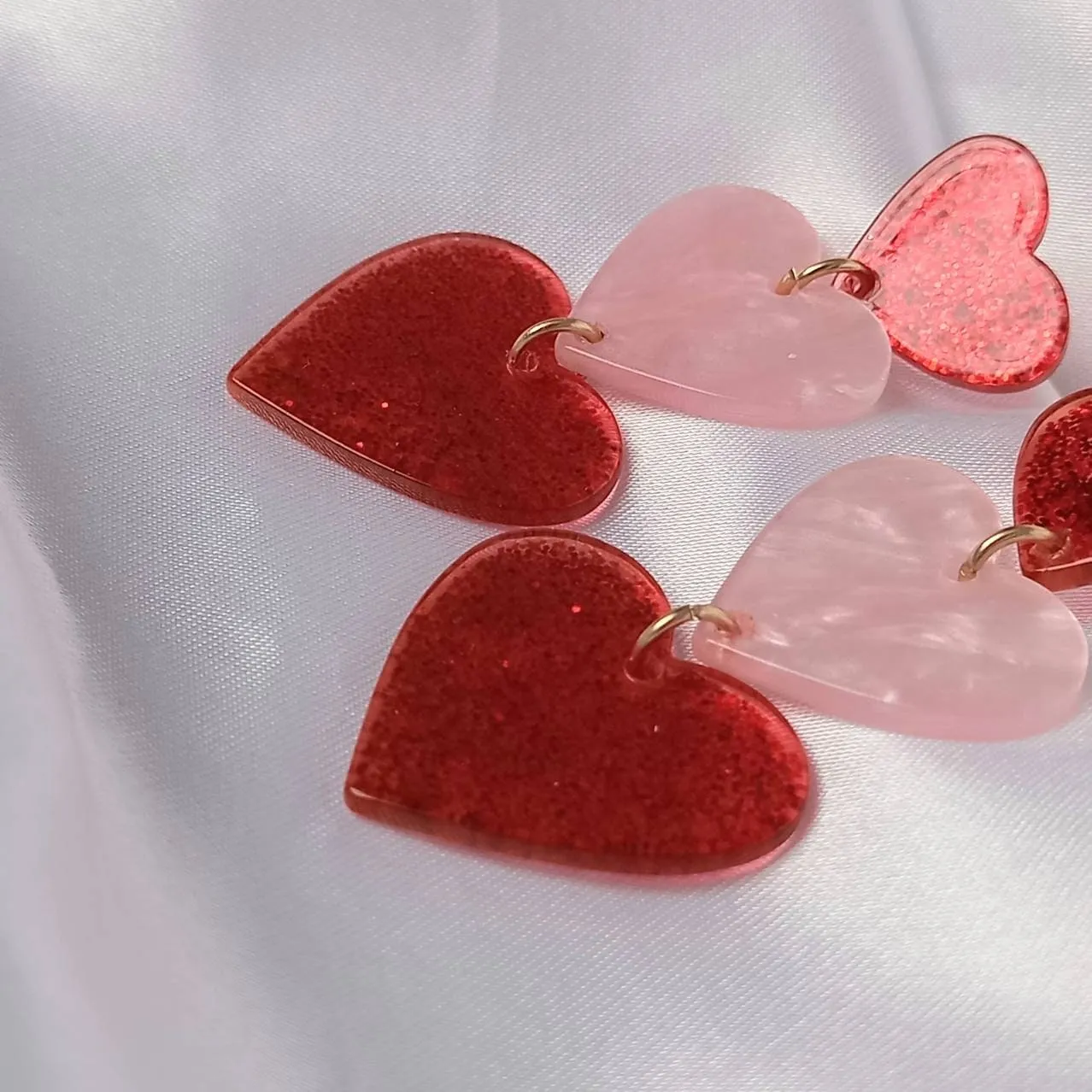 Pink & Gold Retro Heart Drop Earrings -  Heart Earrings,Long Earrings,Heart Jewellery,Pink Earrings In The UK,Pink Jewellery In The UK
