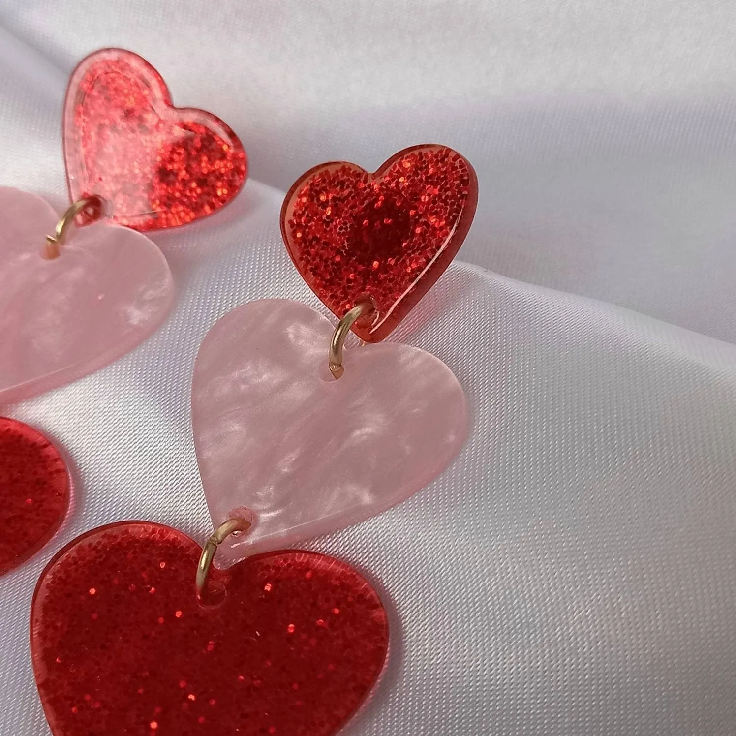 Pink & Gold Retro Heart Drop Earrings -  Heart Earrings,Long Earrings,Heart Jewellery,Pink Earrings In The UK,Pink Jewellery In The UK