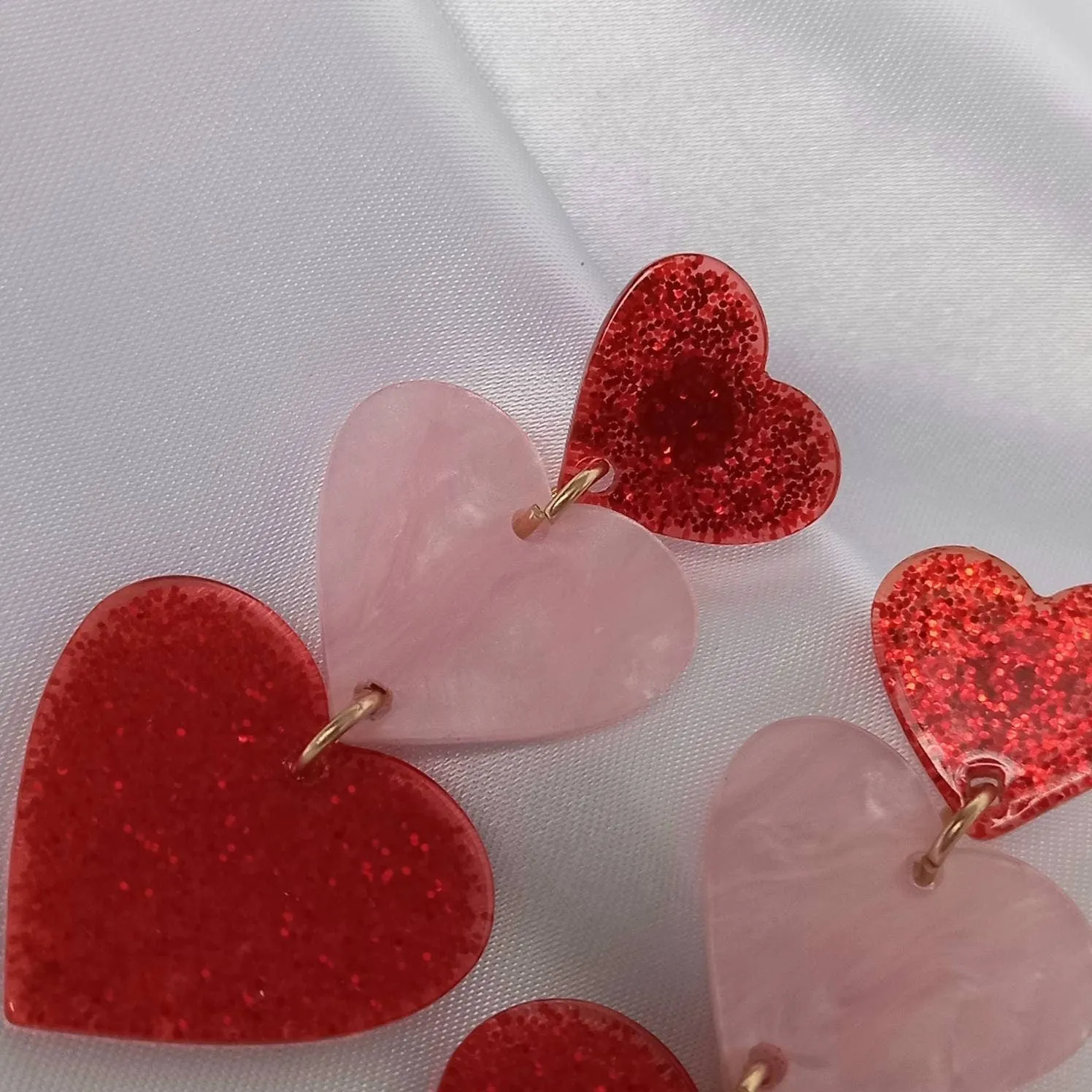 Pink & Gold Retro Heart Drop Earrings -  Heart Earrings,Long Earrings,Heart Jewellery,Pink Earrings In The UK,Pink Jewellery In The UK