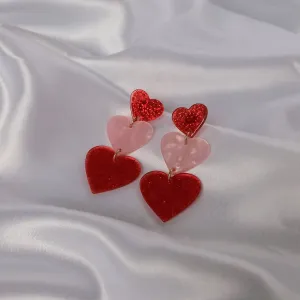 Pink & Gold Retro Heart Drop Earrings -  Heart Earrings,Long Earrings,Heart Jewellery,Pink Earrings In The UK,Pink Jewellery In The UK