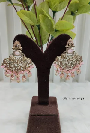 Pink Antique Gold Bollywood Ruturaj Indian Earrings
