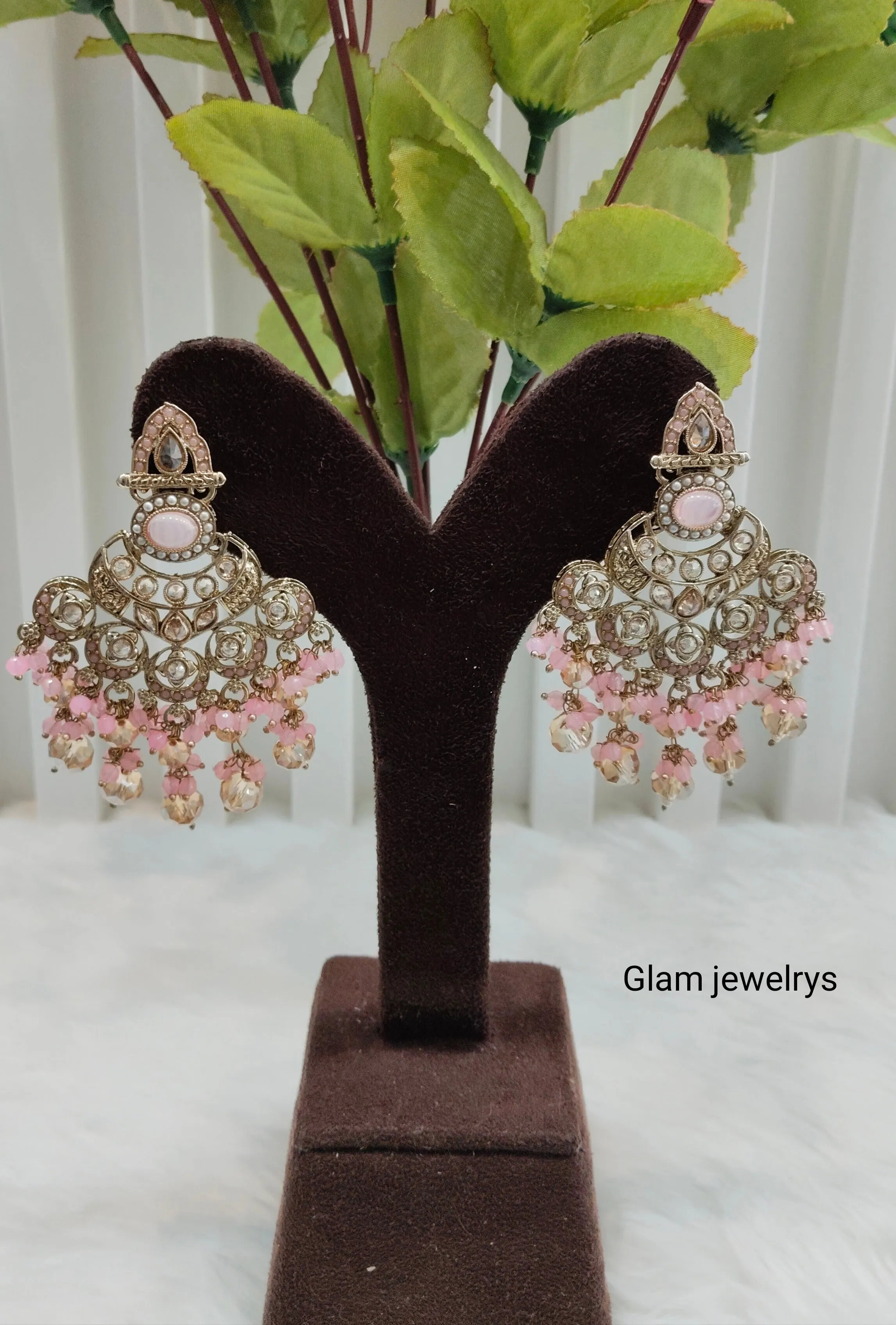 Pink Antique Gold Bollywood Ruturaj Indian Earrings