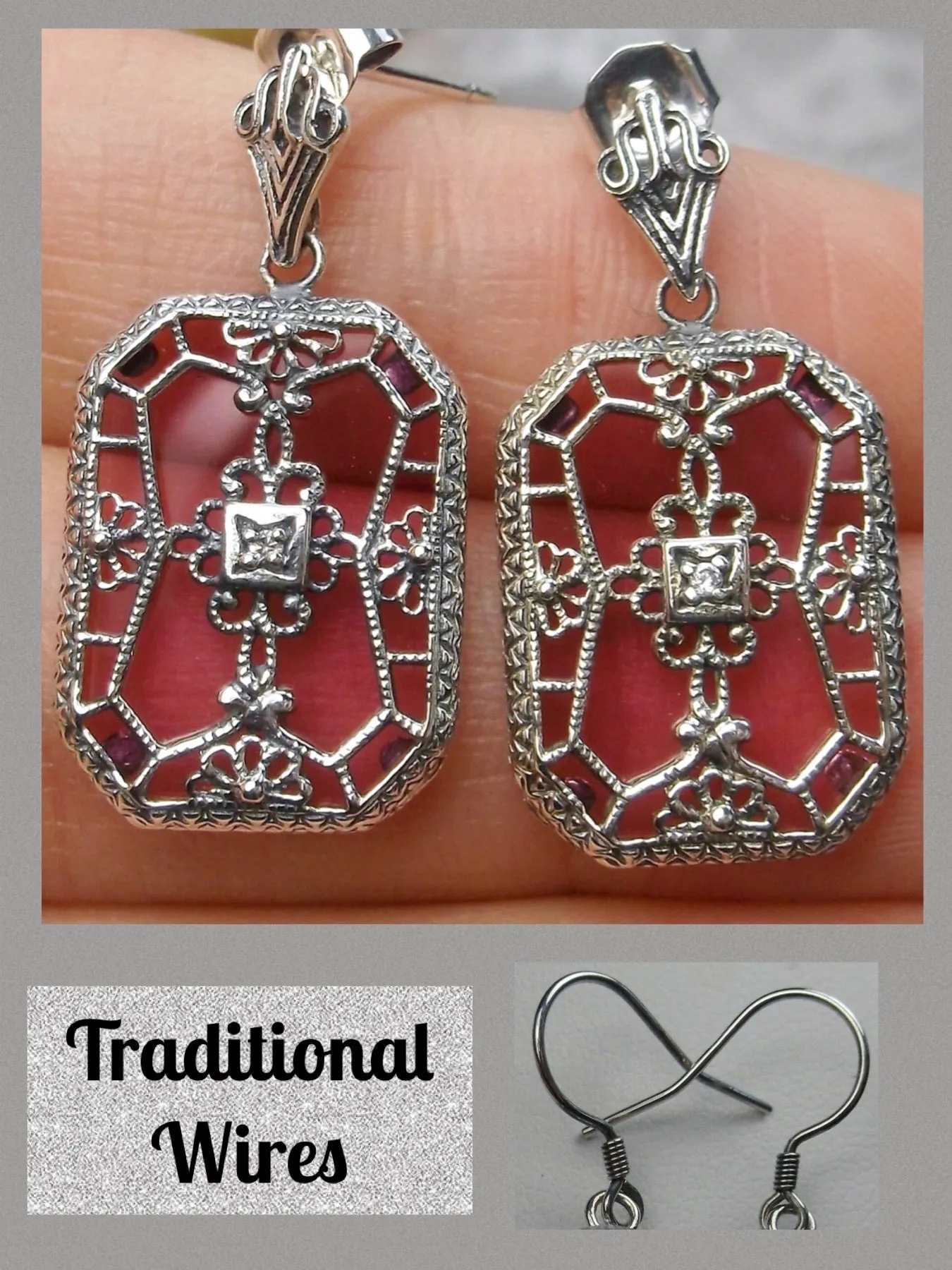 Pink Camphor Glass Earrings, Stained Glass Art Deco 1930's Revival Jewelry #E203