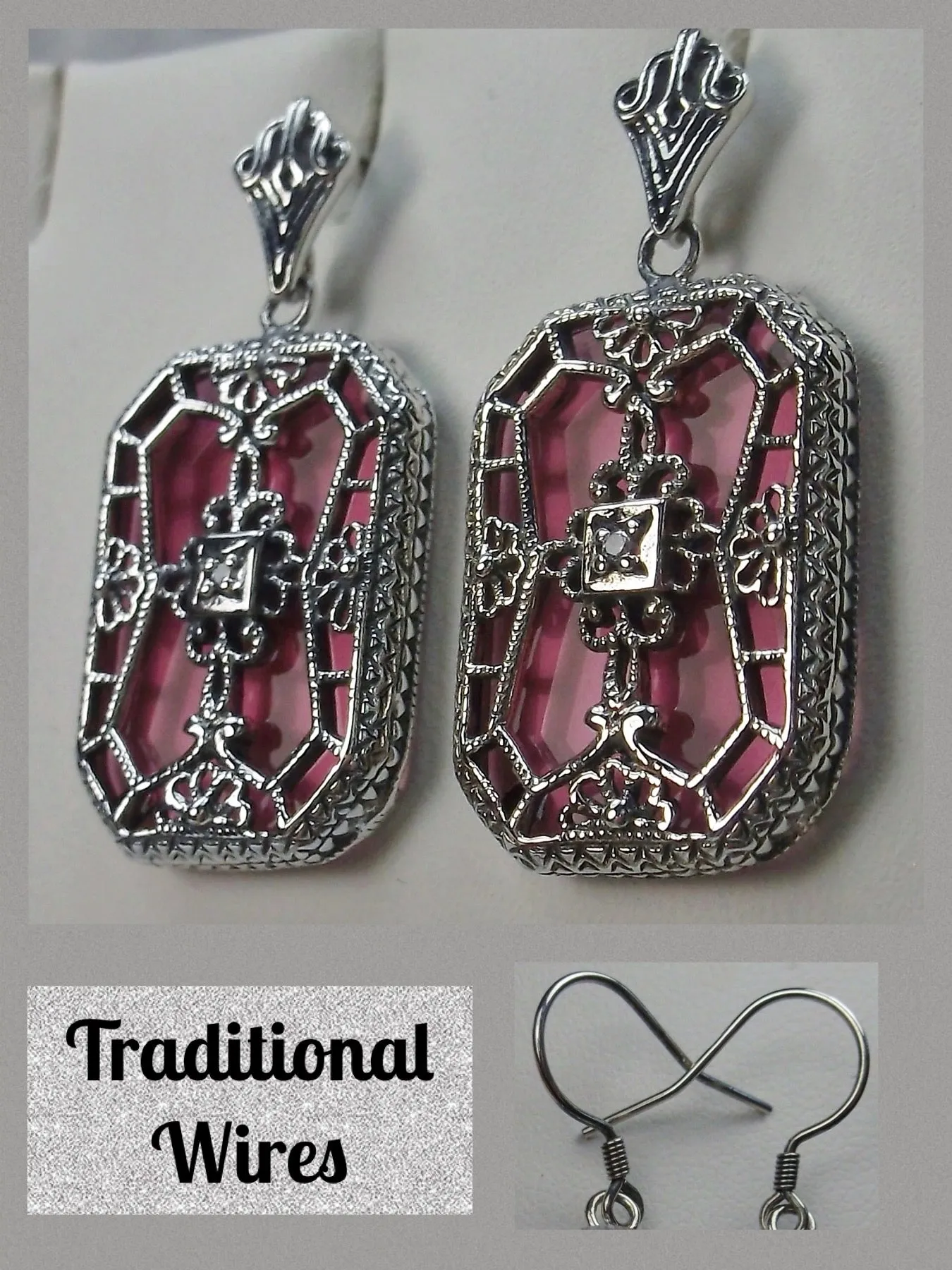 Pink Camphor Glass Earrings, Stained Glass Art Deco 1930's Revival Jewelry #E203