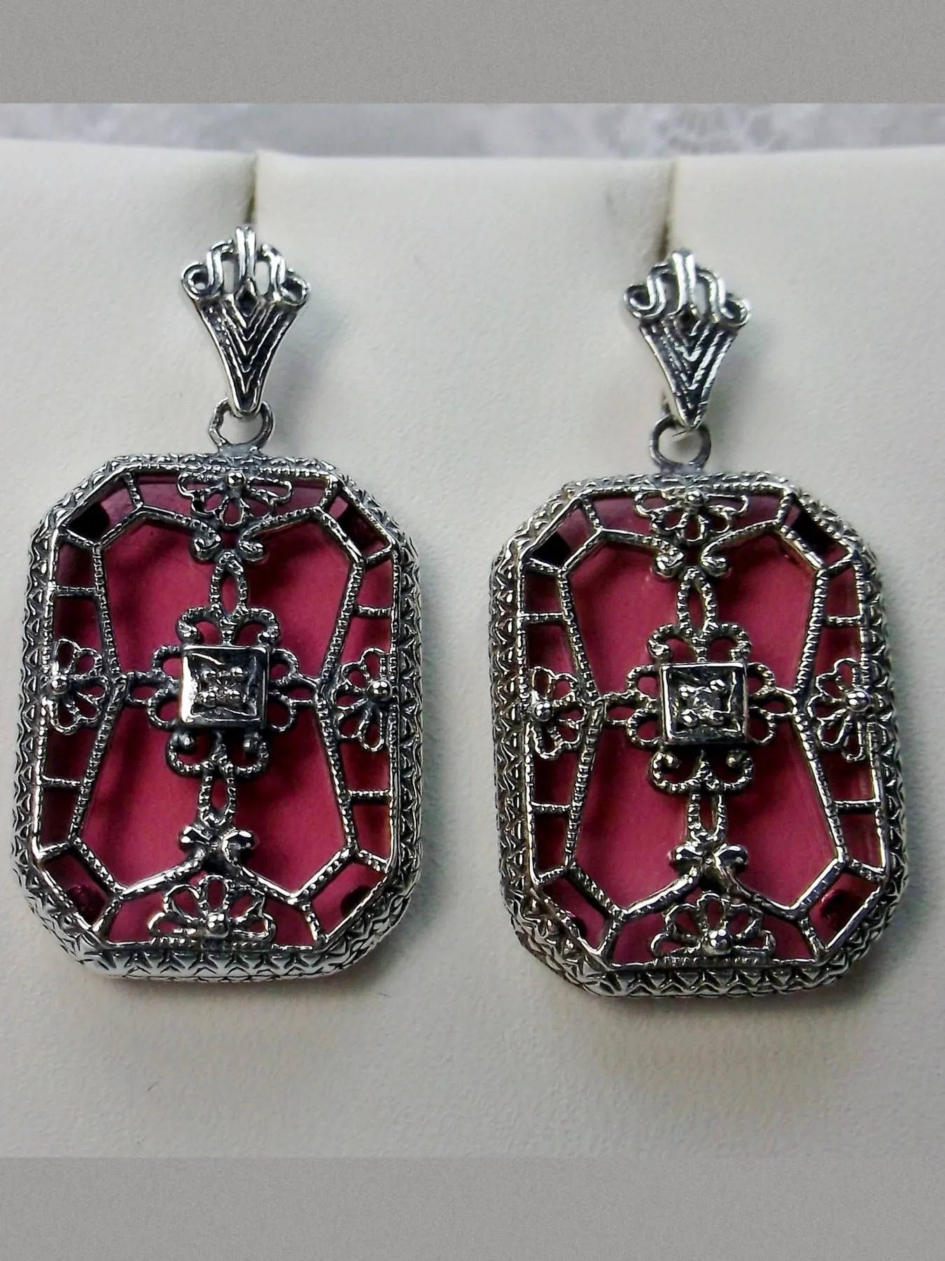 Pink Camphor Glass Earrings, Stained Glass Art Deco 1930's Revival Jewelry #E203