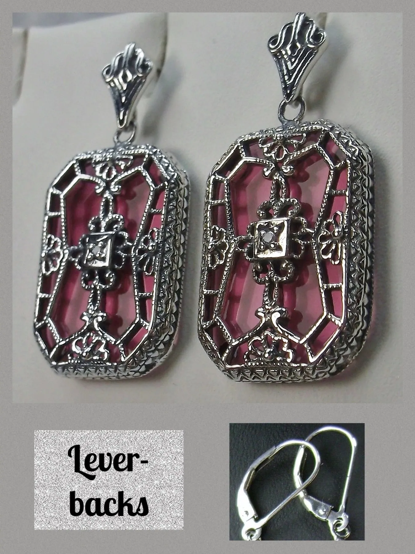 Pink Camphor Glass Earrings, Stained Glass Art Deco 1930's Revival Jewelry #E203