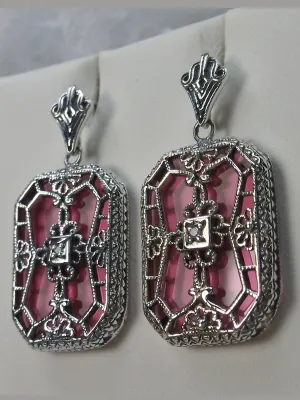 Pink Camphor Glass Earrings, Stained Glass Art Deco 1930's Revival Jewelry #E203