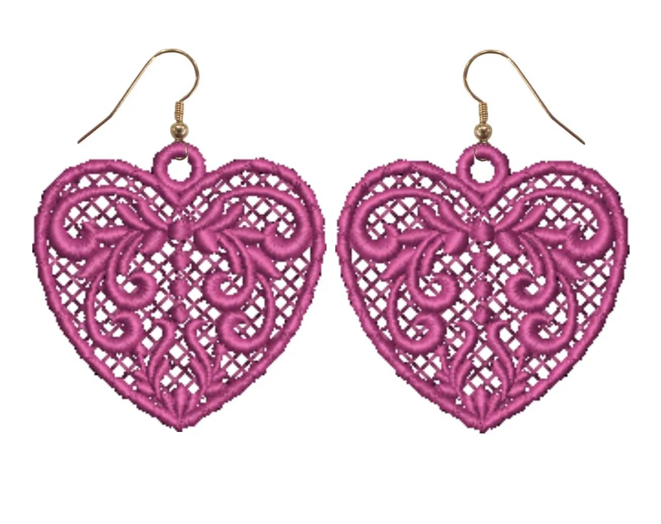 Pink Love Heart Lace Earrings