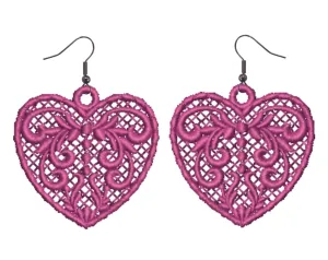 Pink Love Heart Lace Earrings