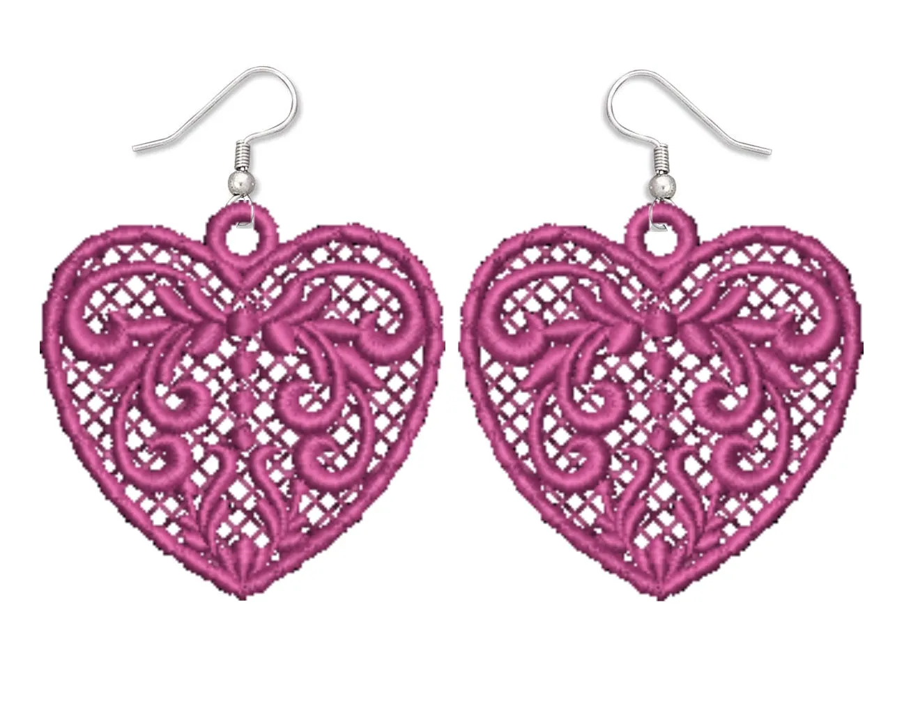 Pink Love Heart Lace Earrings