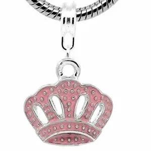 Pink Princess Crown Bead Spacer for Snake Chain Charm Bracelet