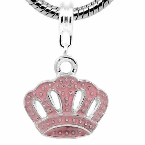 Pink Princess Crown Bead Spacer for Snake Chain Charm Bracelet