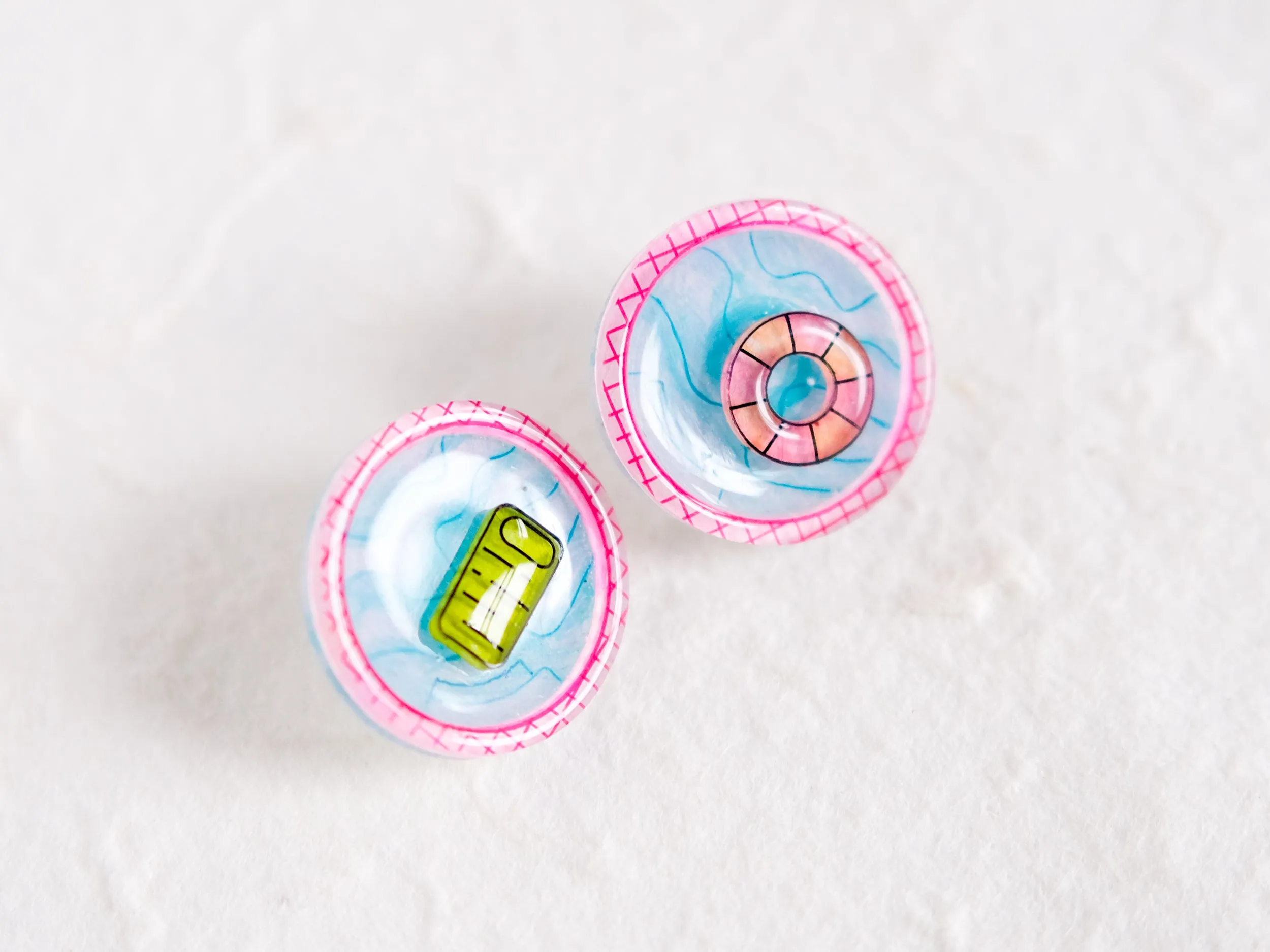 Pink Retro 3D Pool Summer Statement Stud Earrings