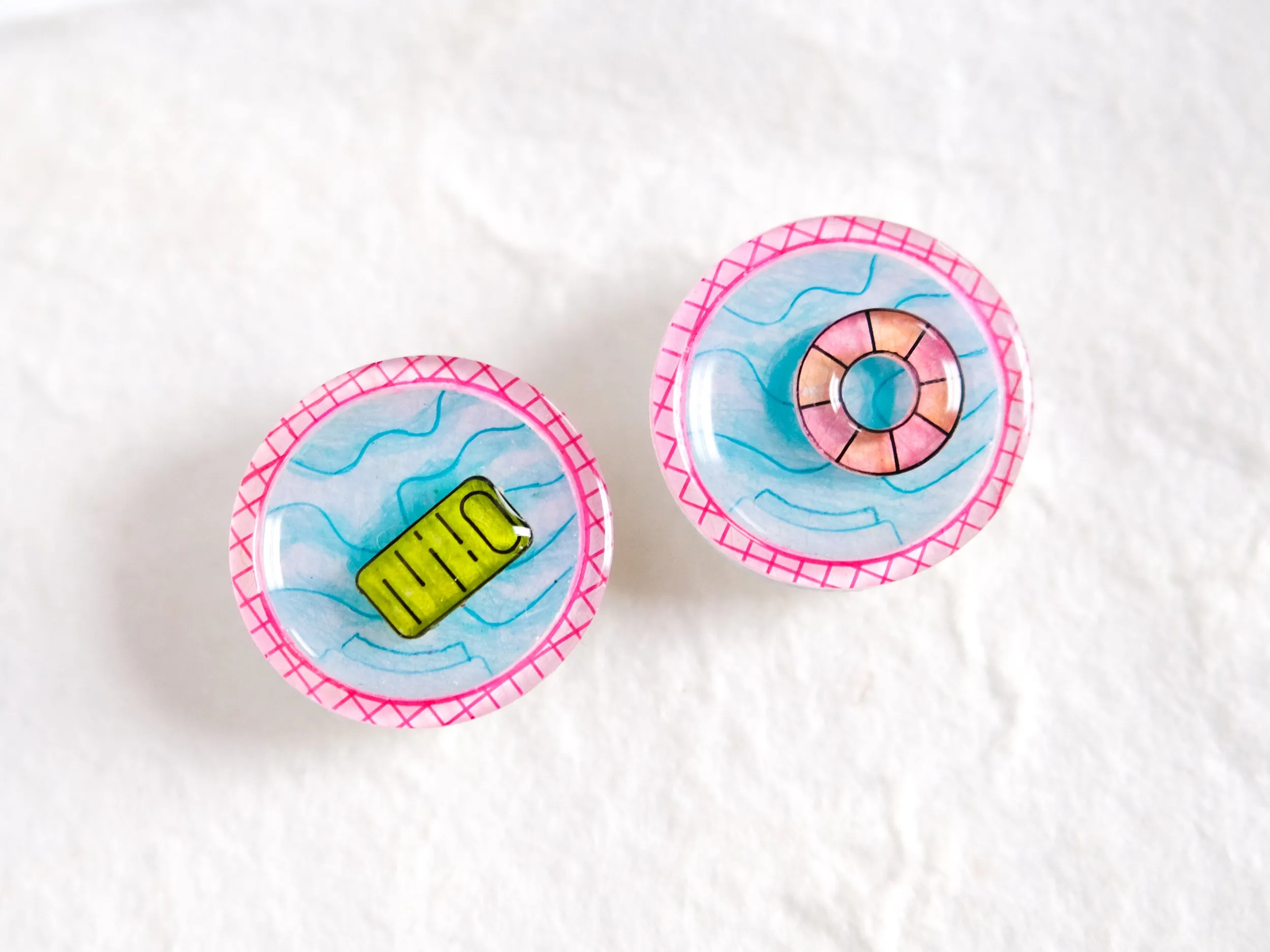 Pink Retro 3D Pool Summer Statement Stud Earrings