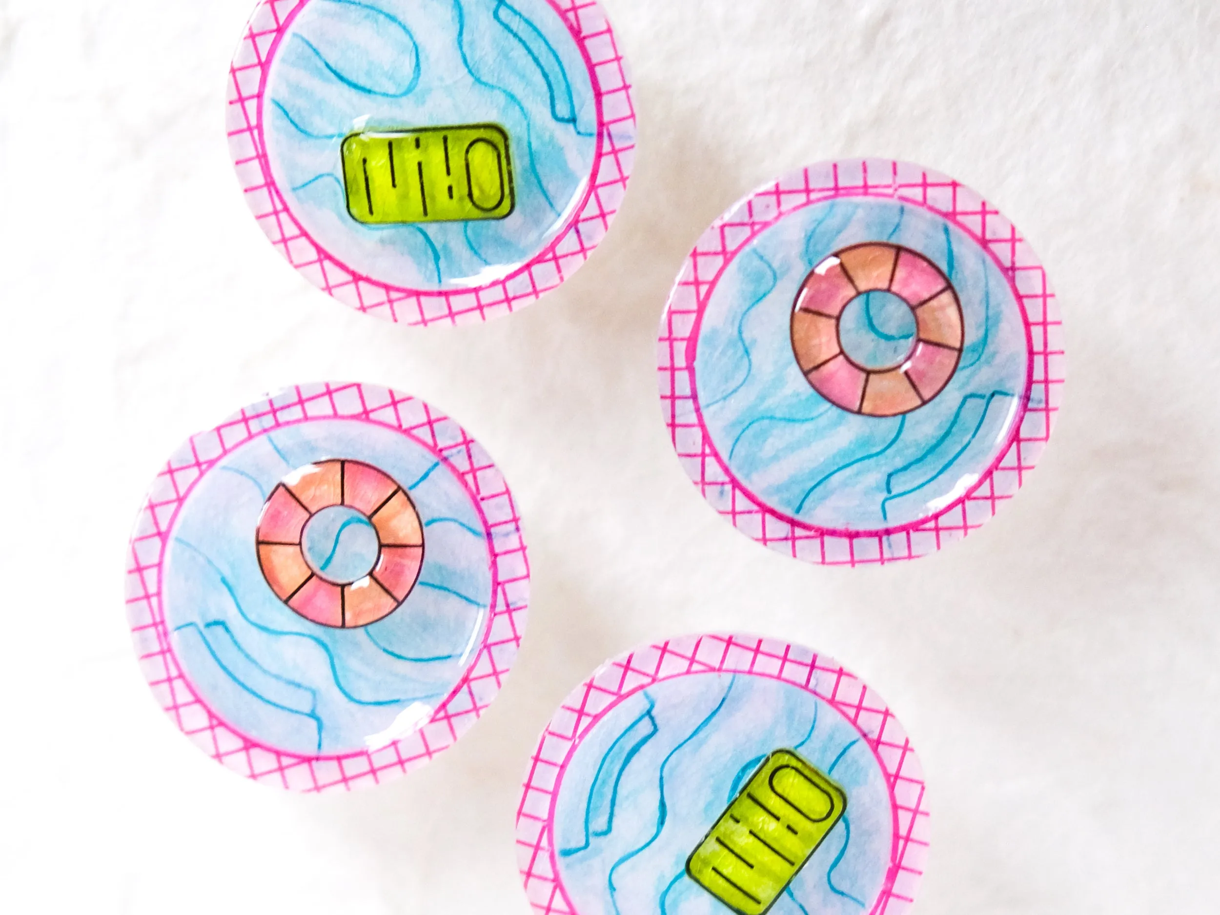 Pink Retro 3D Pool Summer Statement Stud Earrings