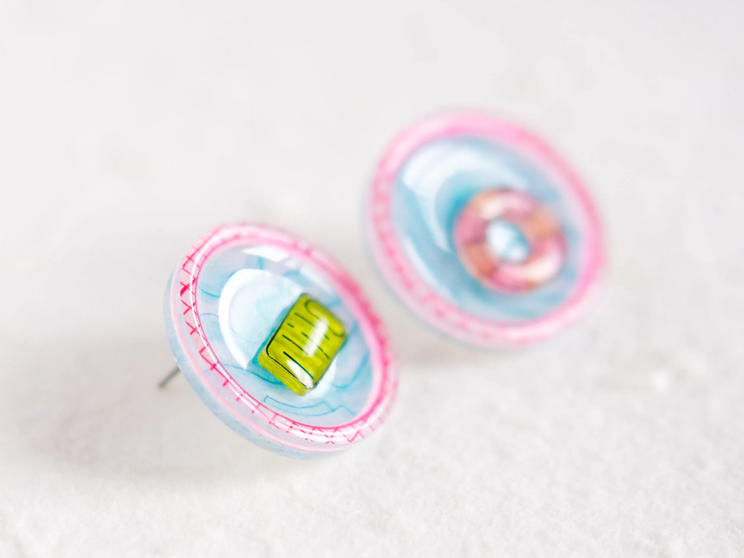 Pink Retro 3D Pool Summer Statement Stud Earrings