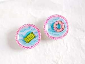 Pink Retro 3D Pool Summer Statement Stud Earrings