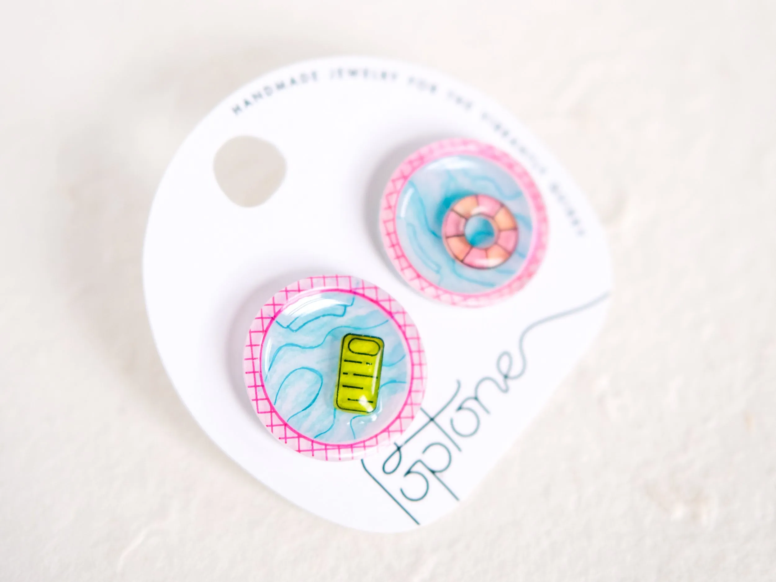 Pink Retro 3D Pool Summer Statement Stud Earrings