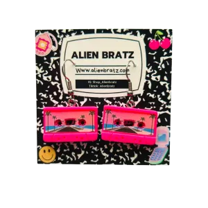 Pink Tape Cassette Earrings