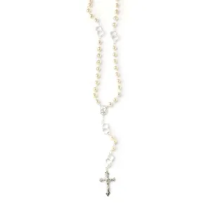 Premium Silver Plated Unity Rosary with Imitation Pearl Glass Beads
