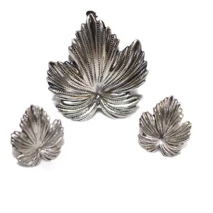 Princess Diamond Cut IVY Leaf Earrings Brooch set