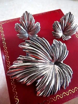 Princess Diamond Cut IVY Leaf Earrings Brooch set