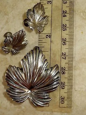Princess Diamond Cut IVY Leaf Earrings Brooch set