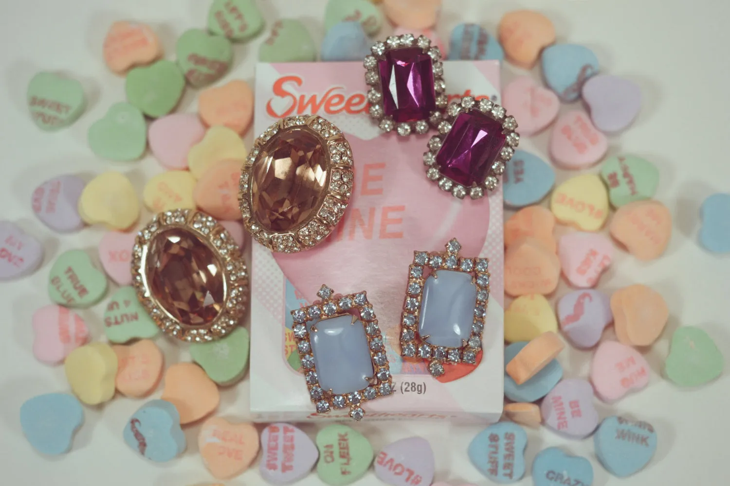 Purple and Rhinestone Earrings