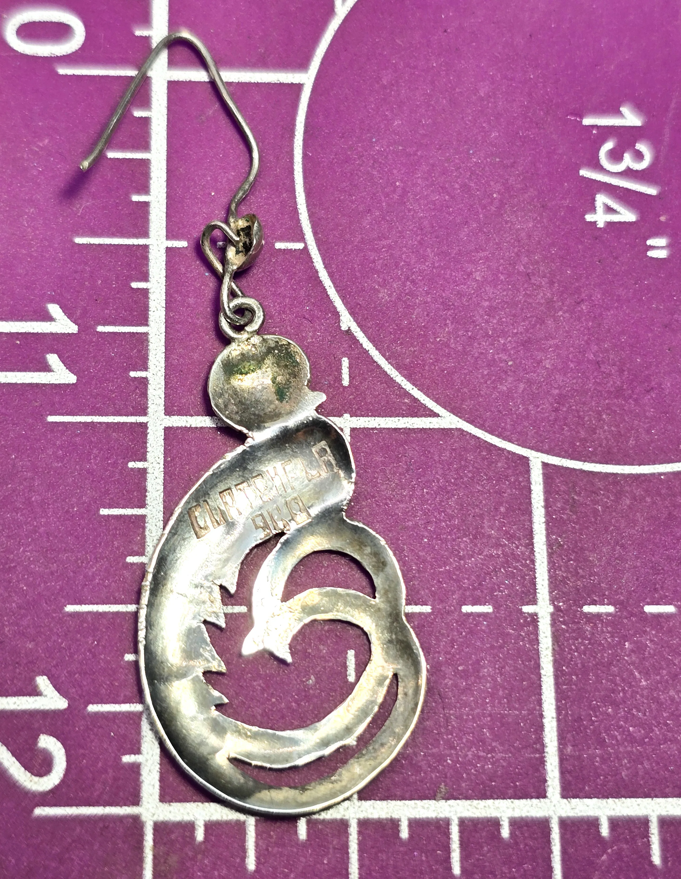 Quetzal Guatemala Bird etched vintage sterling silver 900 earrings