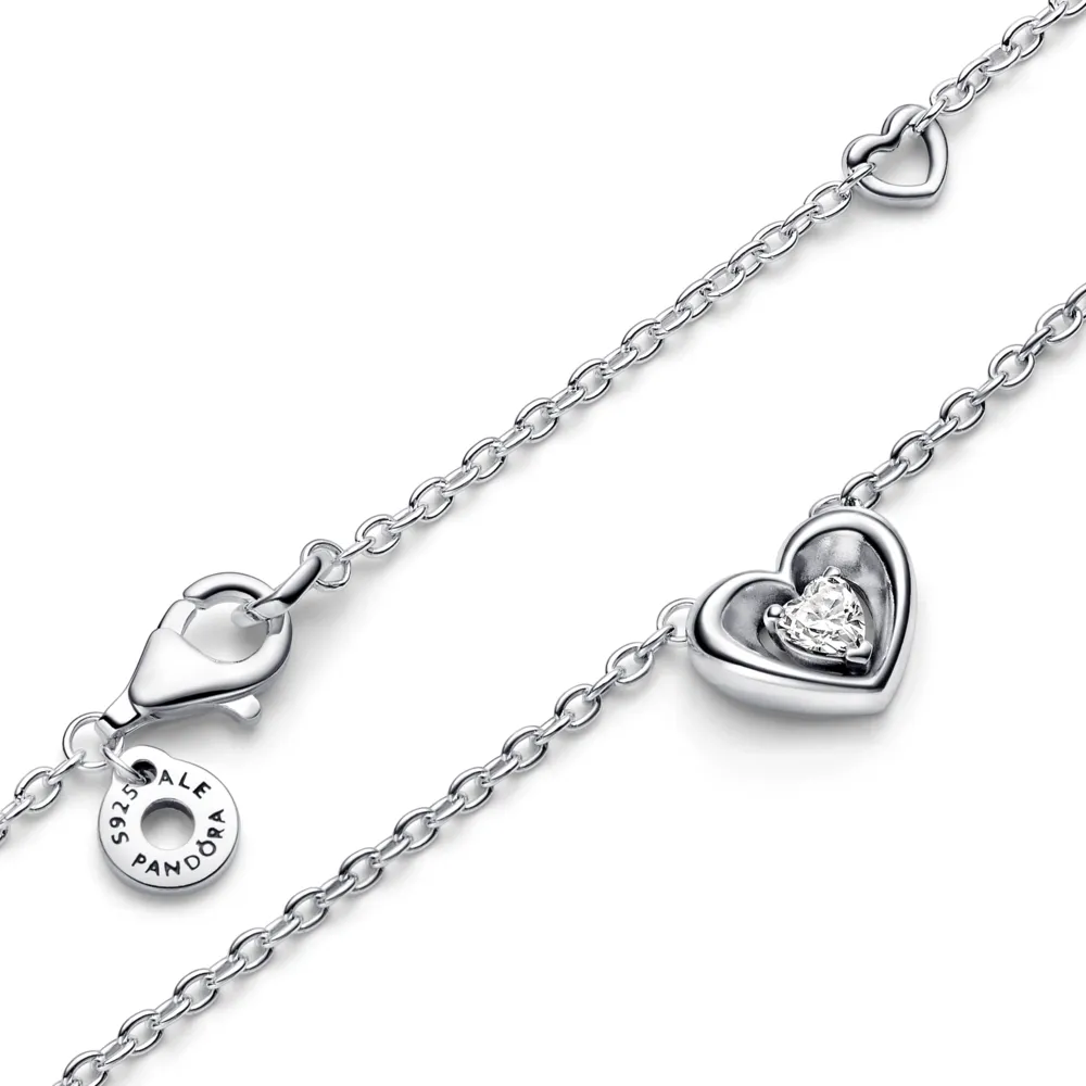 Radiant Heart & Floating Stone Pendant Collier Necklace