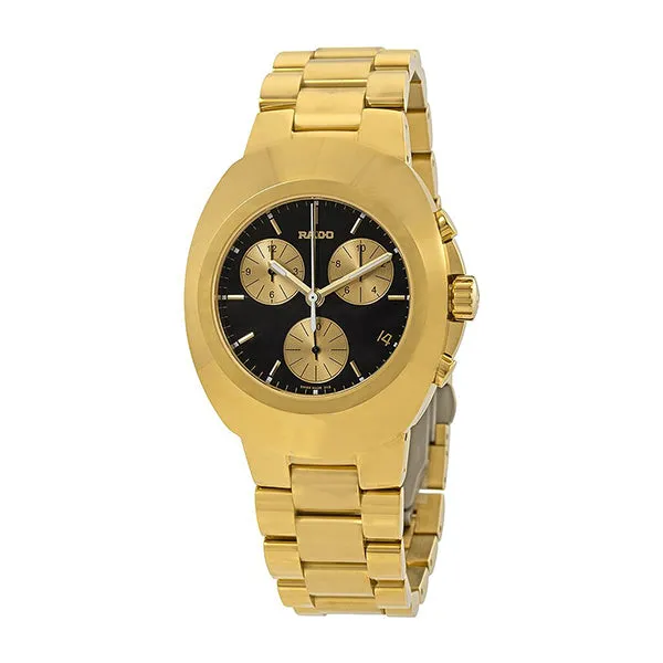 Rado Diastar Original Gold Stainless Steel Black Dial Chronograph Quartz Watch for Gents - R12949153