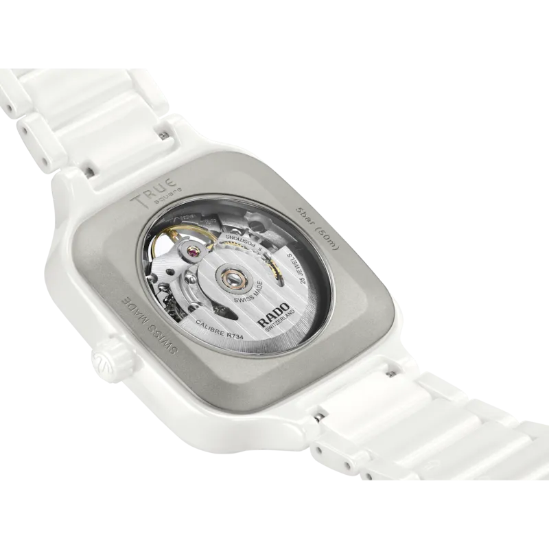 Rado True Square Automatic Open Heart White Ceramic with coloured gemstones