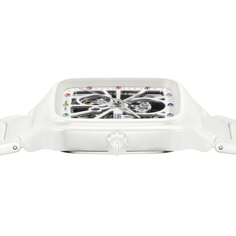 Rado True Square Automatic Open Heart White Ceramic with coloured gemstones