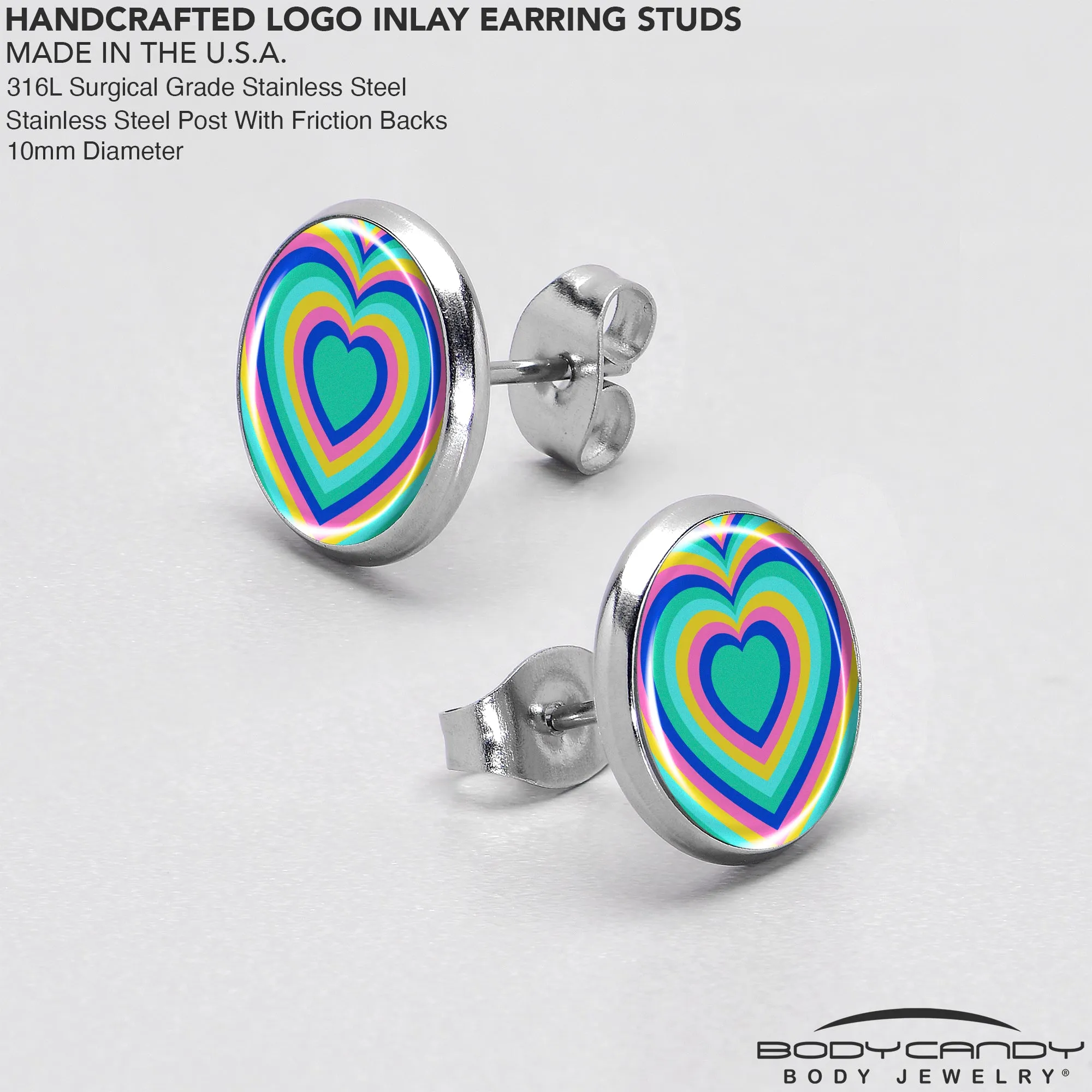 Rainbow Retro Heart Stud Earrings