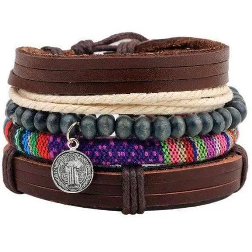 Rainbow With Charm Multilayer Leather Bracelet Set