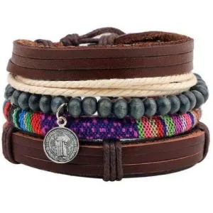 Rainbow With Charm Multilayer Leather Bracelet Set