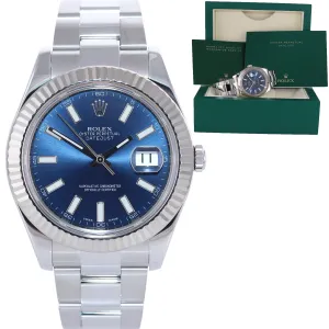 RANDOM SERIAL Rolex Datejust II 41mm White Gold Steel Blue Stick 116334 Watch