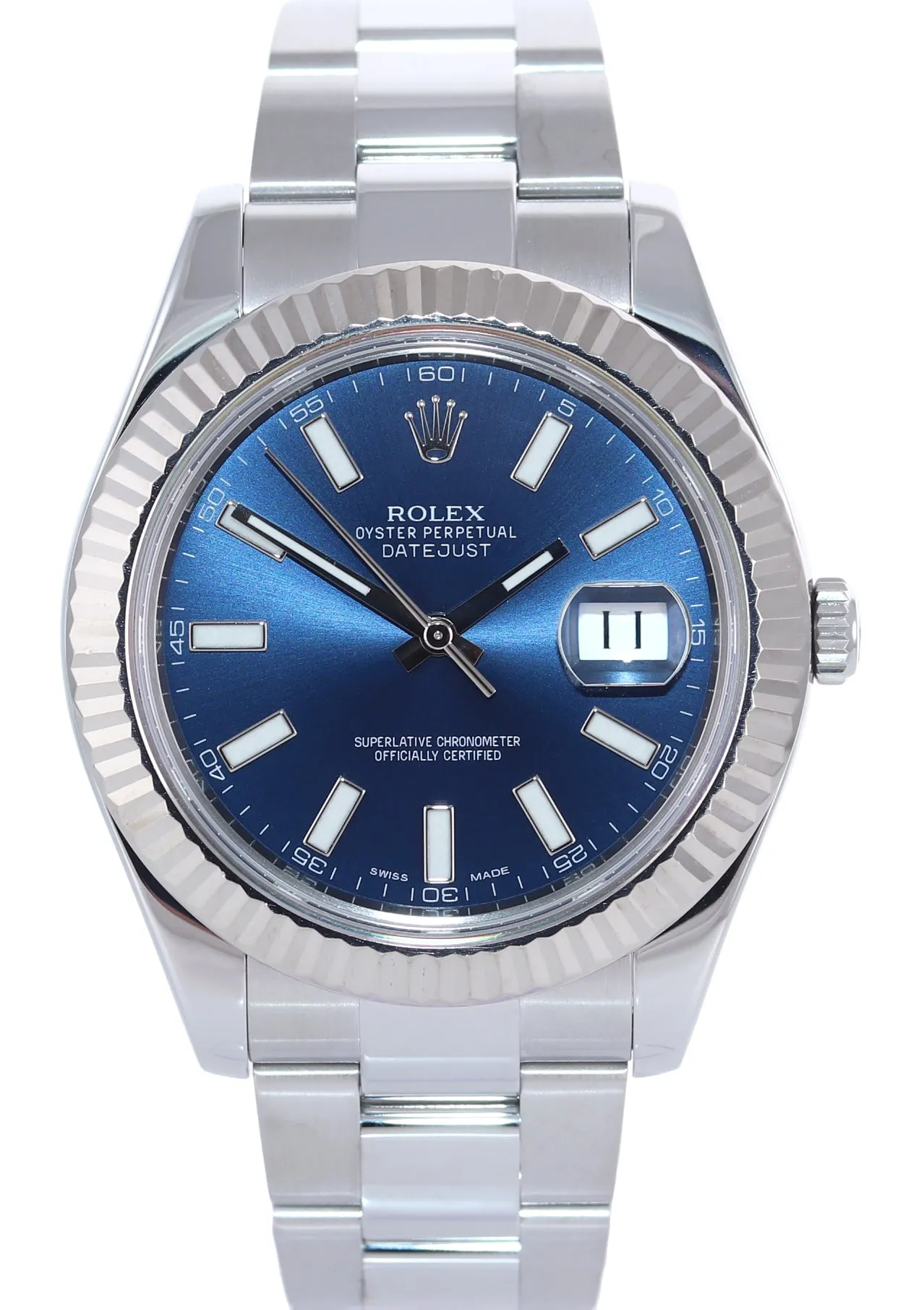 RANDOM SERIAL Rolex Datejust II 41mm White Gold Steel Blue Stick 116334 Watch
