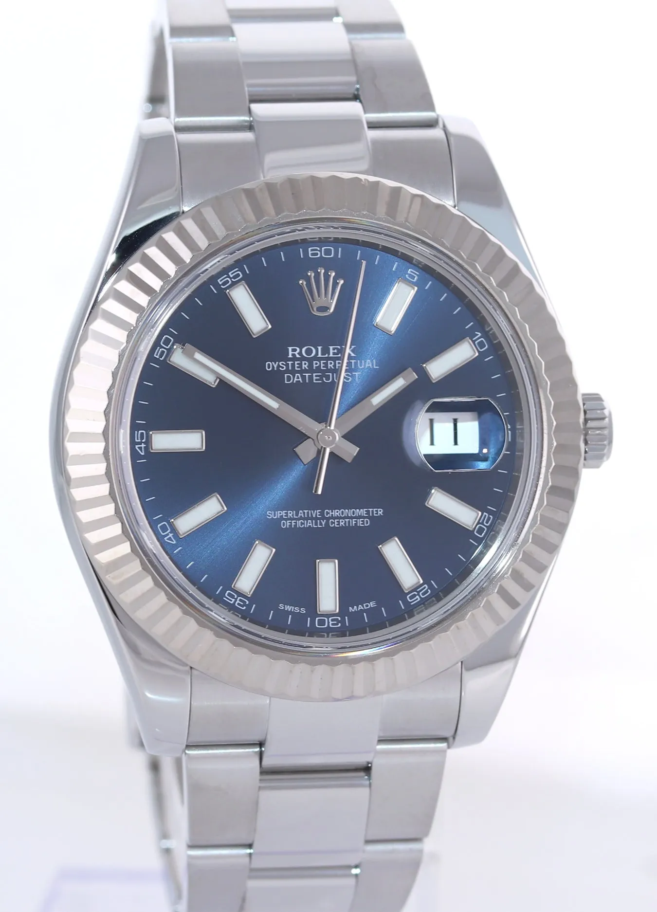 RANDOM SERIAL Rolex Datejust II 41mm White Gold Steel Blue Stick 116334 Watch