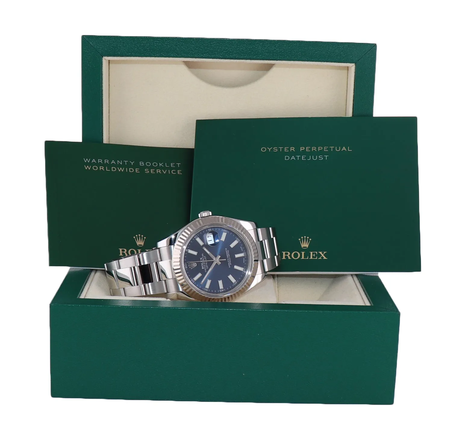 RANDOM SERIAL Rolex Datejust II 41mm White Gold Steel Blue Stick 116334 Watch