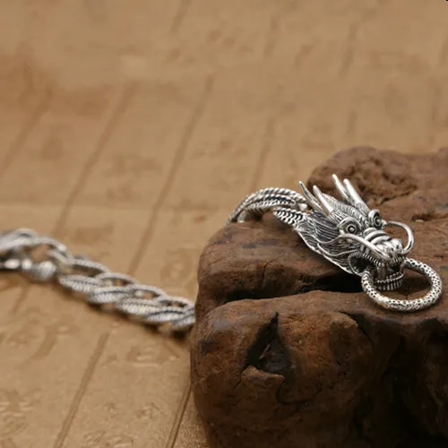 Real Solid 925 Sterling Silver Bracelet Cuban Link Animals Dragon Punk Jewelry