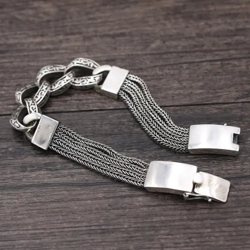Real Solid 925 Sterling Silver Bracelet Cuban Link Punk Jewelry 7.9"