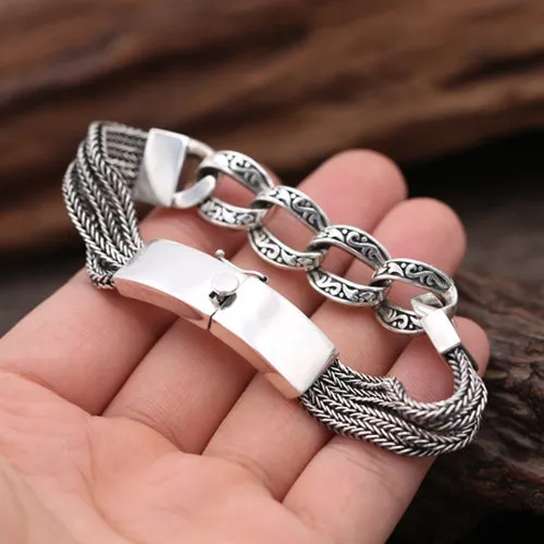 Real Solid 925 Sterling Silver Bracelet Cuban Link Punk Jewelry 7.9"