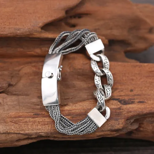 Real Solid 925 Sterling Silver Bracelet Cuban Link Punk Jewelry 7.9"