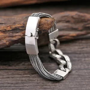 Real Solid 925 Sterling Silver Bracelet Cuban Link Punk Jewelry 7.9"