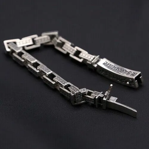 Real Solid 925 Sterling Silver Bracelet Link Loop Cube Rectangle Lection Sanskrit Chain Punk Jewelry