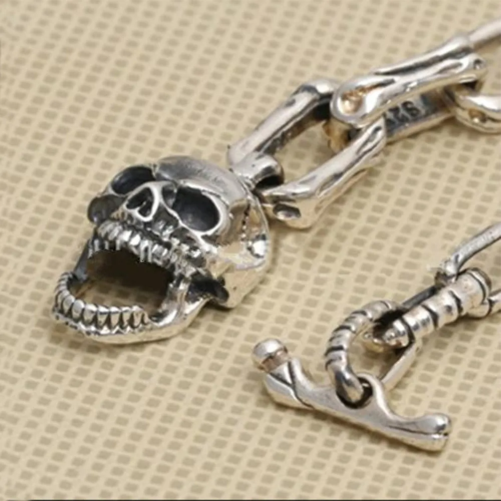 Real Solid 925 Sterling Silver Bracelet Link Skulls Bone Punk Jewelry 7.9" 8.7"
