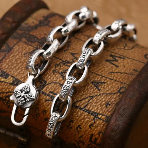 Real Solid 925 Sterling Silver Bracelet Oval Link Chain Lection Vajra Punk Jewelry 7.1" 7.9"