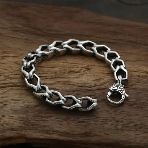 Real Solid 925 Sterling Silver Bracelets Cuban Link Chain Skulls Heavy Jewelry 7.9"