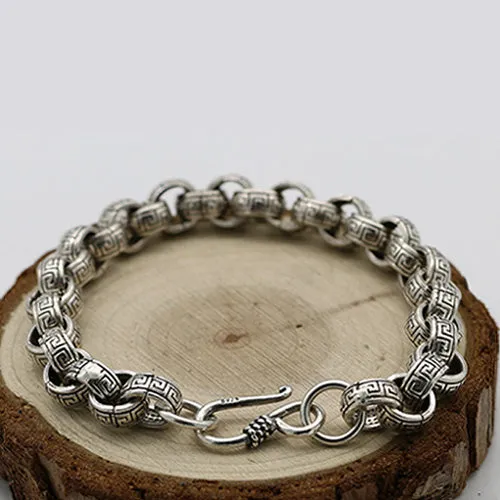 Real Solid 925 Sterling Silver Bracelets Round Link Chain Stripe Loop Jewelry 6.3-8.7"
